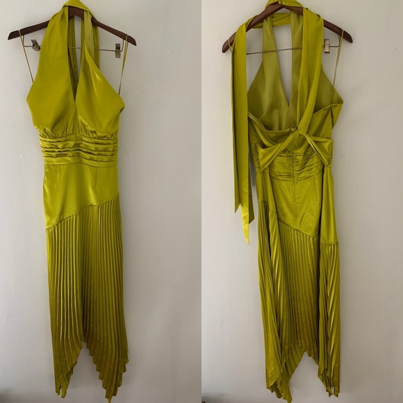 NWT Amur Dixon Dress Citrine Green Halter Pleated Sz 2 - Picture 6 of 11